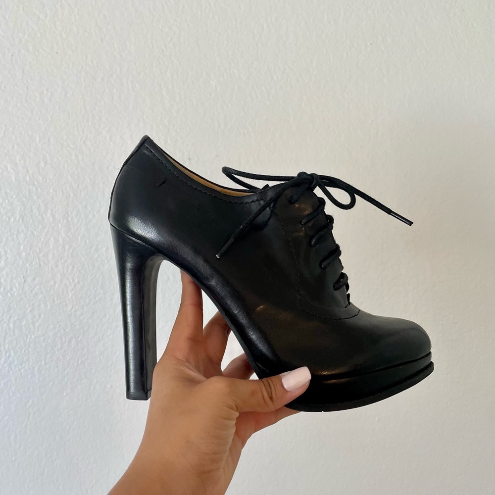 Nine West Black Lace Up Leather Heels